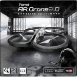 Box cover of Parrot AR.Drone 2.0 Elite Edition, featuring the drone design and app store logos for compatibility.