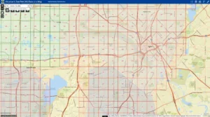 Map showing sectional grid over Dallas, Texas, highlighting FAA UAS data. Major roads, parks, and city name are labeled.