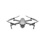 A gray quadcopter drone with extended propellers on a white background.