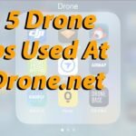 Text overlay on a blurred background: "Top 5 Drone Apps Used At AZDrone.net." Display of app icons related to drones.